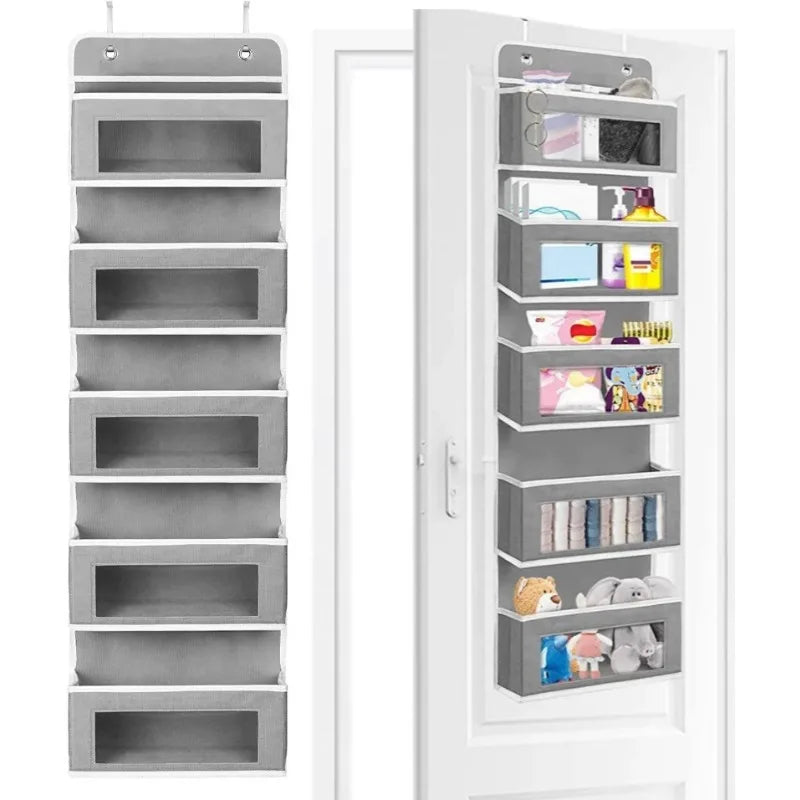 Behind-door hanging laundry organizer with five storage pockets