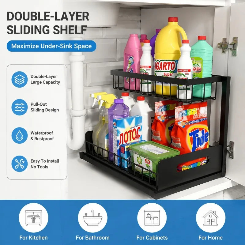 Under-Sink Slide-Out Organizer — 2 Tier